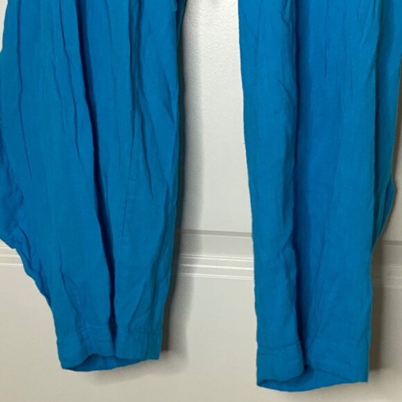 Free People Women’s S Blue Tie Front Harem Pants Smocked Waist Boho Festival - Picture 7 of 8